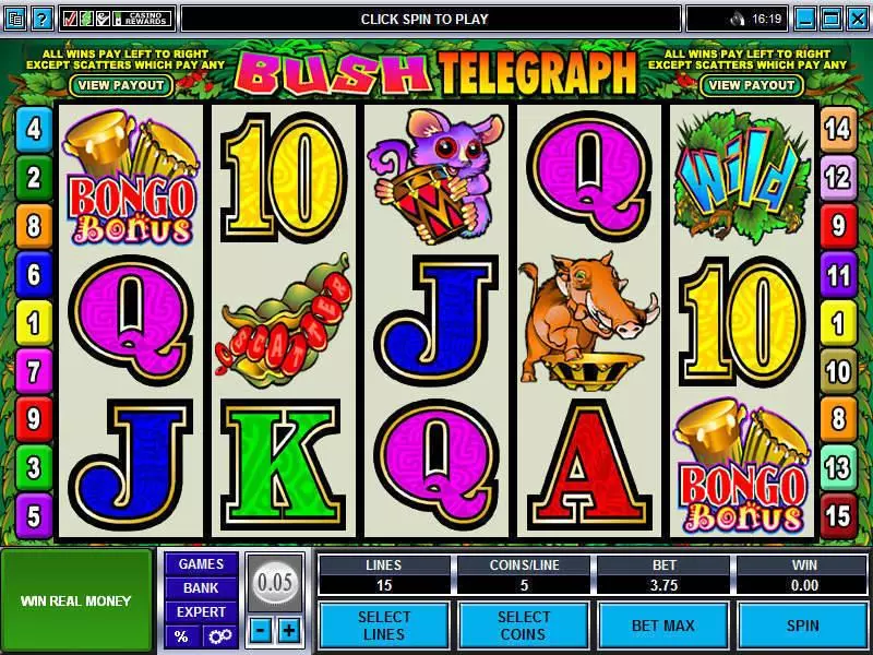 Main Screen Reels - Microgaming Bush Telegraph Slot