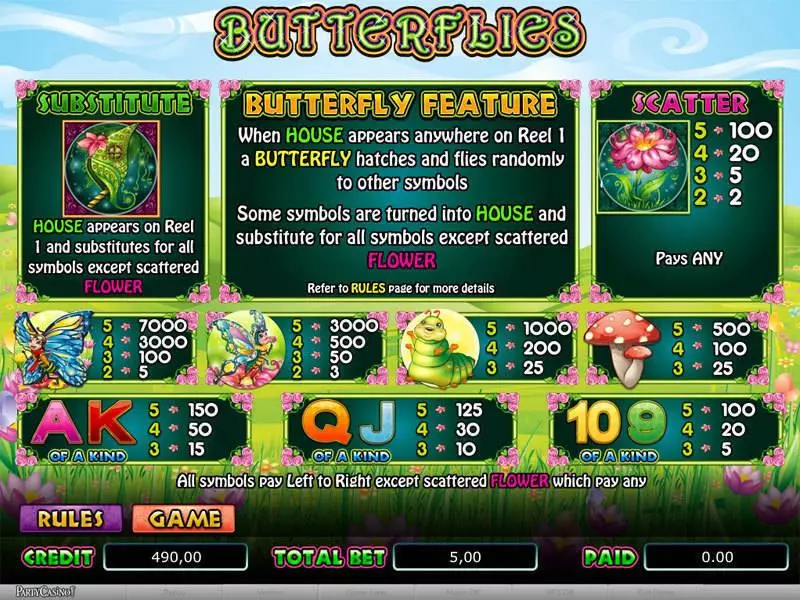 Info and Rules - Amaya Butterflies Slot