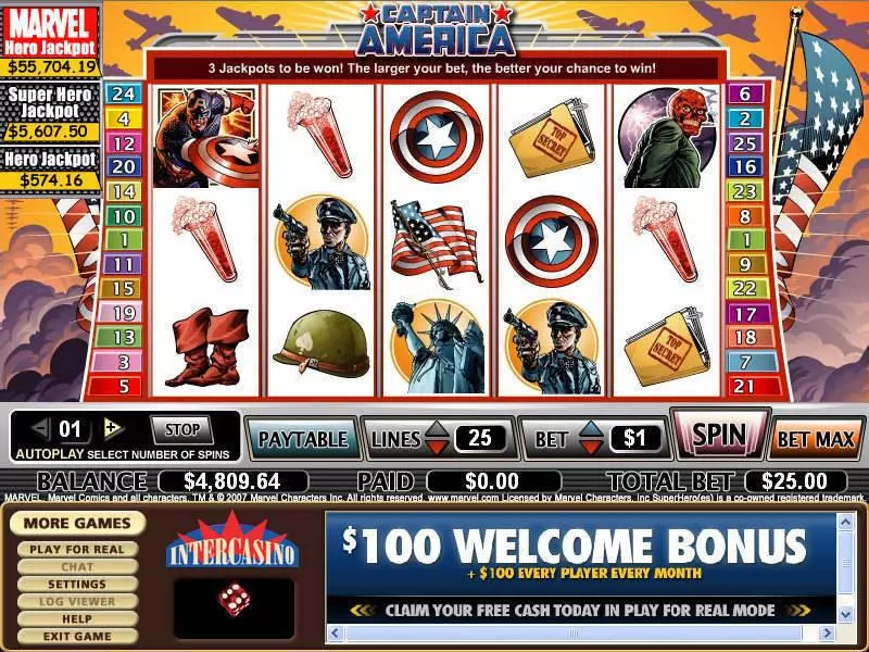 Main Screen Reels - CryptoLogic Captain America Slot