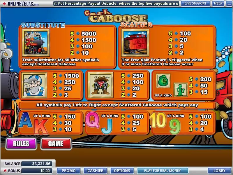 Info and Rules - WGS Technology Cash Caboose Slot