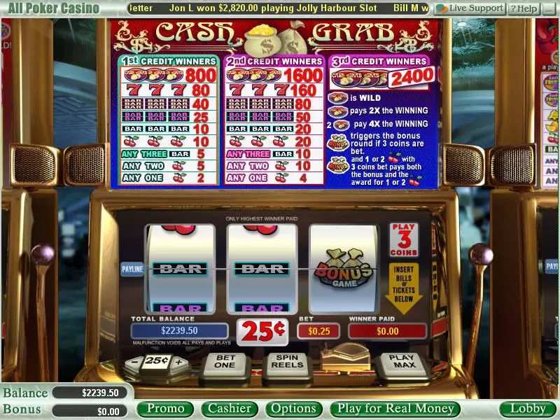 Main Screen Reels - WGS Technology Cash Grab Slot