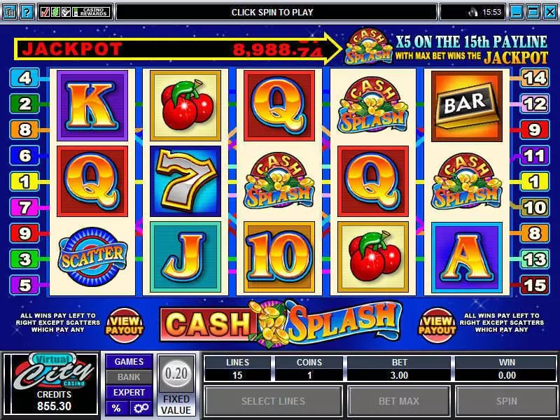 Main Screen Reels - Microgaming Cash Splash 5-Reels Slot