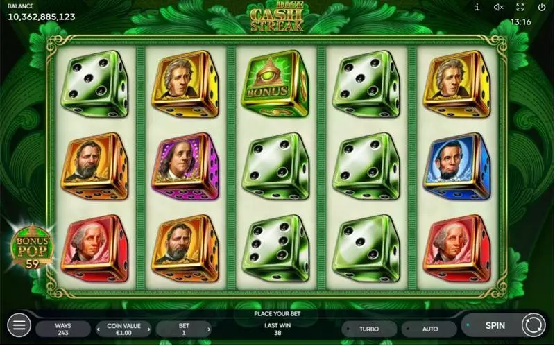 Main Screen Reels - Endorphina Cash Streak Dice Slot