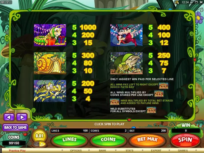 Info and Rules - Microgaming Cashapillar Slot