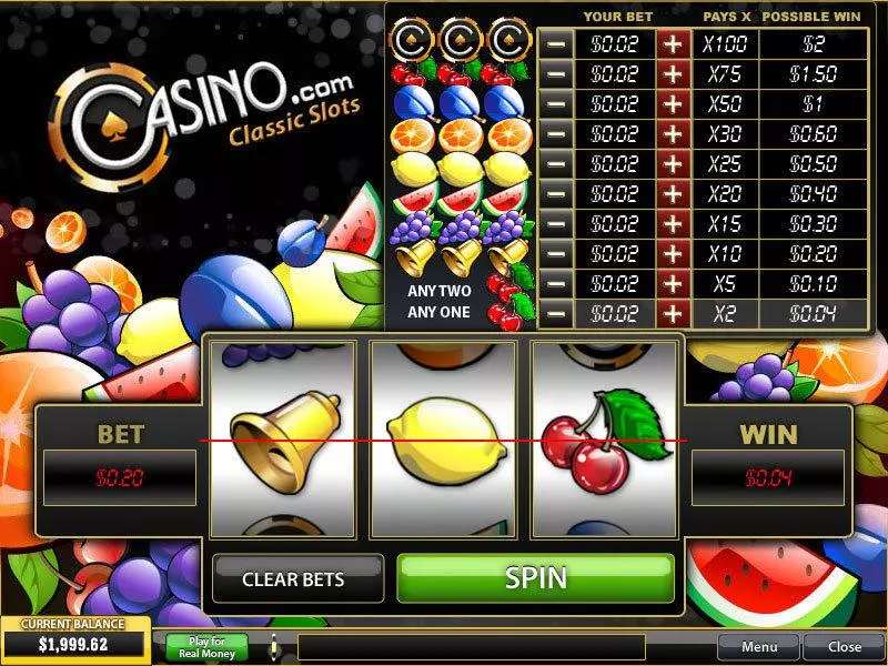 Main Screen Reels - PlayTech Casino.com Classic Slot