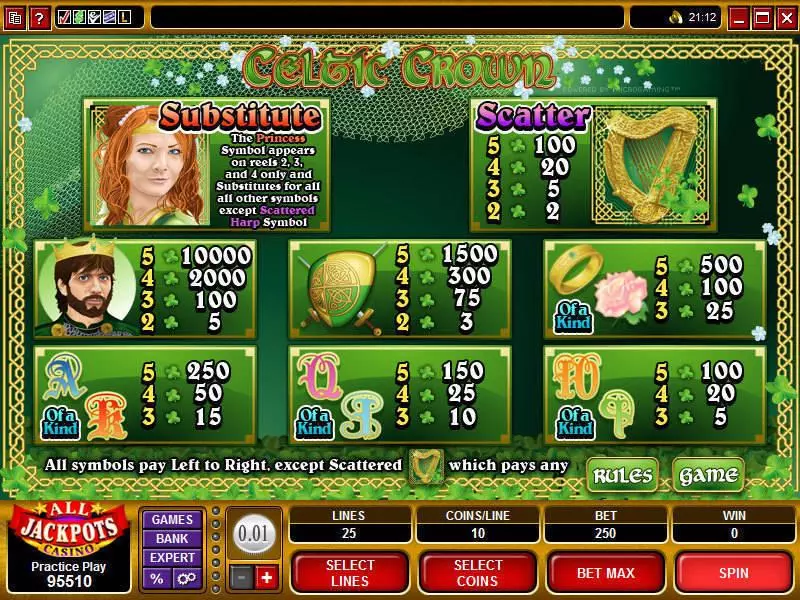 Info and Rules - Microgaming Celtic Crown Slot