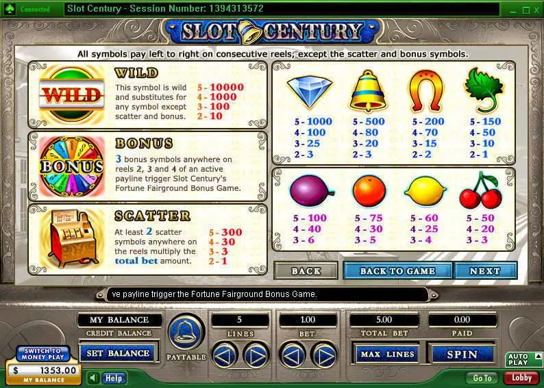 Info and Rules - 888 Century Slot