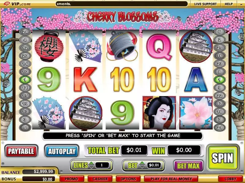 Main Screen Reels - WGS Technology Cherry Blossoms Slot
