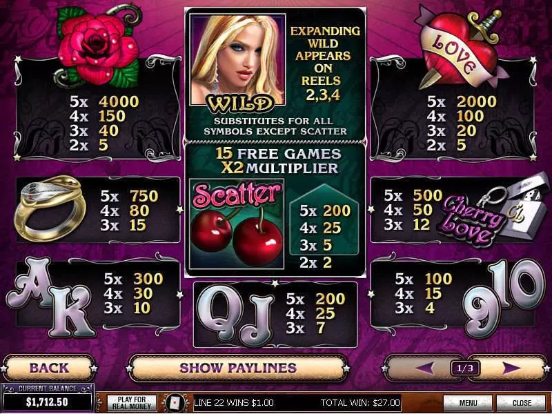 Info and Rules - PlayTech Cherry Love Slot