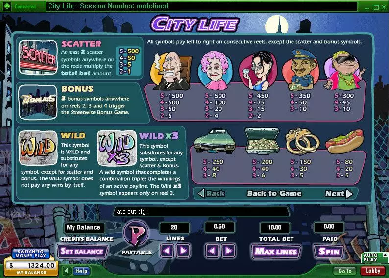 Info and Rules - 888 City Life Slot
