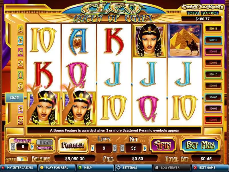 Main Screen Reels - CryptoLogic Cleo Queen of Egypt Slot