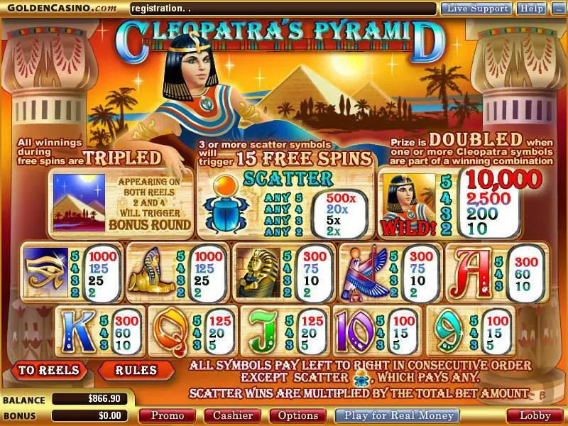 Info and Rules - WGS Technology Cleopatra's Pyramid Slot