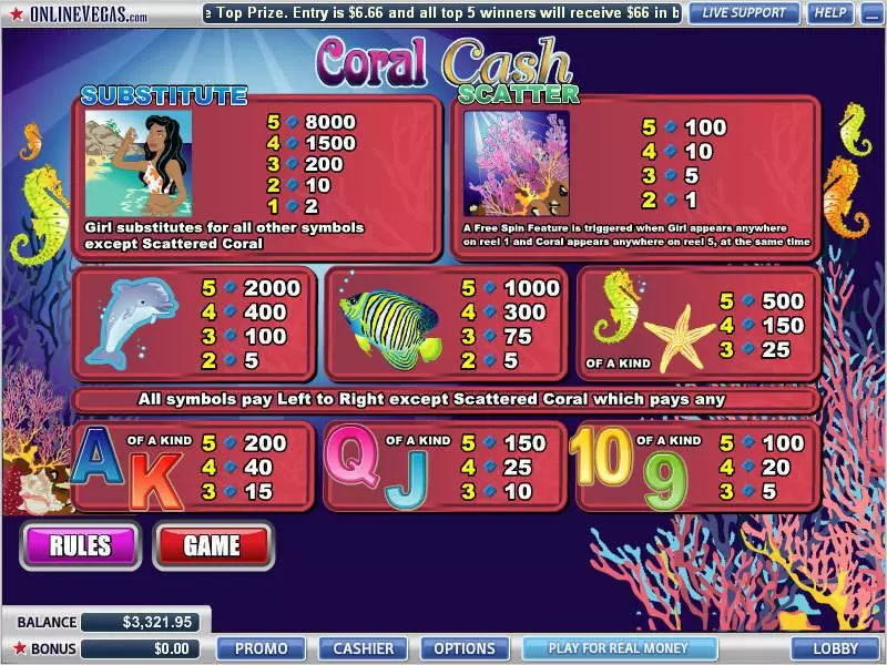 Info and Rules - WGS Technology Coral Cash Slot