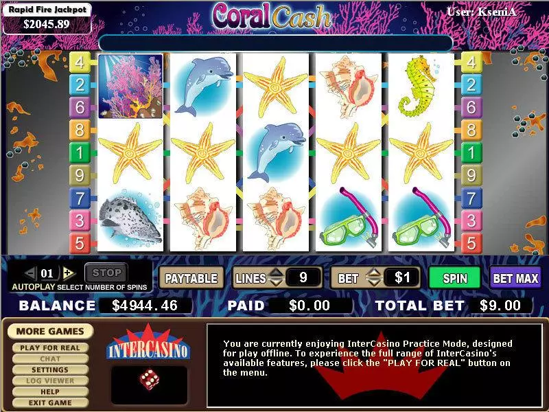 Main Screen Reels - CryptoLogic Coral Cash Slot