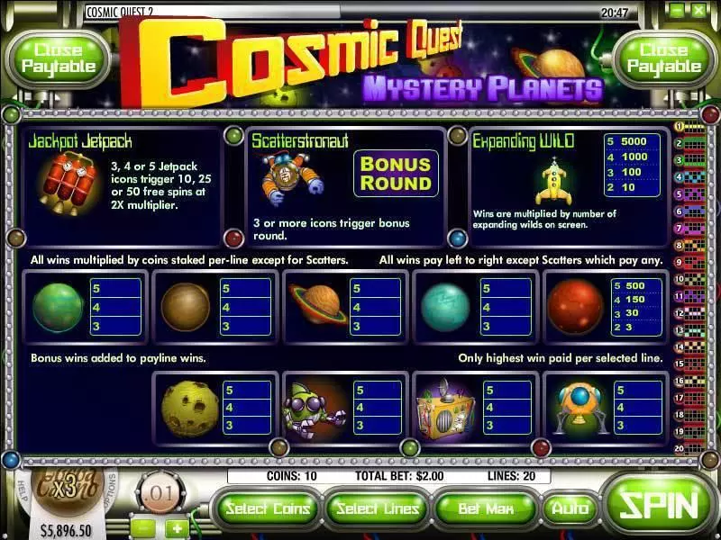 Info and Rules - Rival Cosmic Quest Episode Two Slot