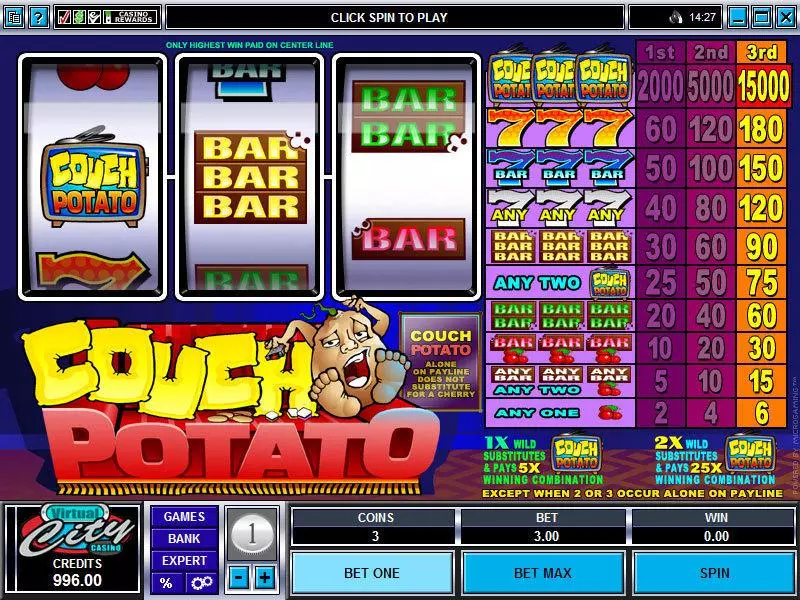 Main Screen Reels - Microgaming Couch Potato Mini Slot