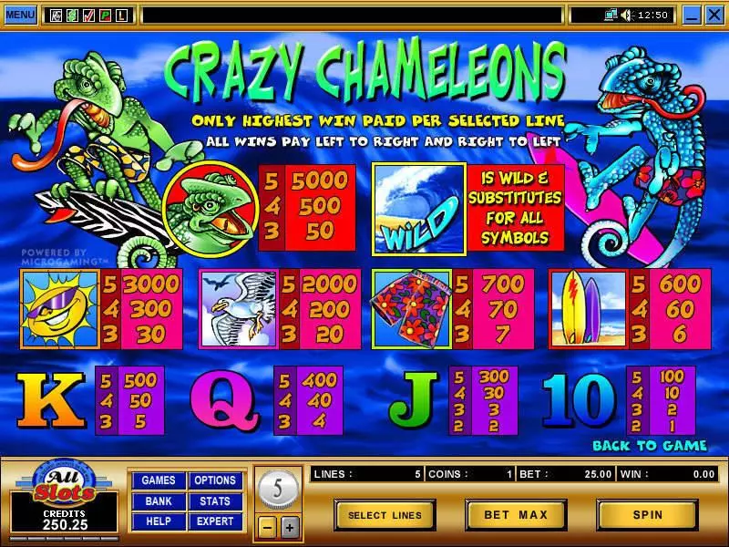 Info and Rules - Microgaming Crazy Chameleons Slot