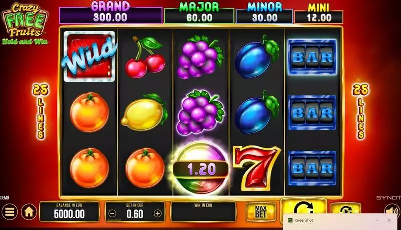 Main Screen Reels - Synot Games Crazy Free Fruits Slot