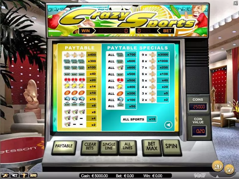 Info and Rules - NetEnt Crazy Sports Slot