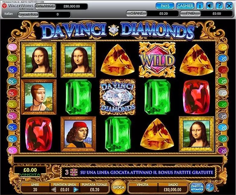 Introduction Screen - IGT Da Vinci Diamonds Slot