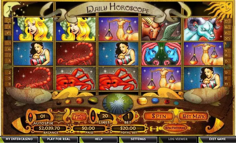 Main Screen Reels - CryptoLogic Daily Horoscope Slot