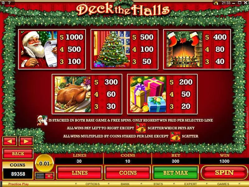 Info and Rules - Microgaming Deck the Halls Slot