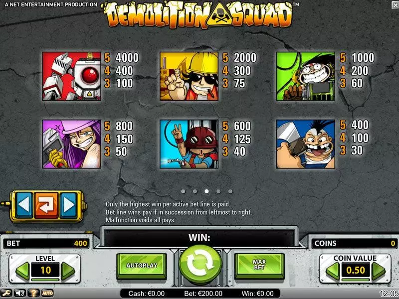 Info and Rules - NetEnt Demolition Squad Slot