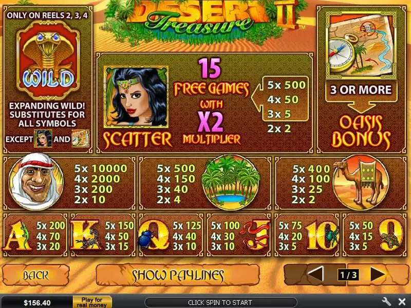 Info and Rules - PlayTech Desert Treasure II Slot