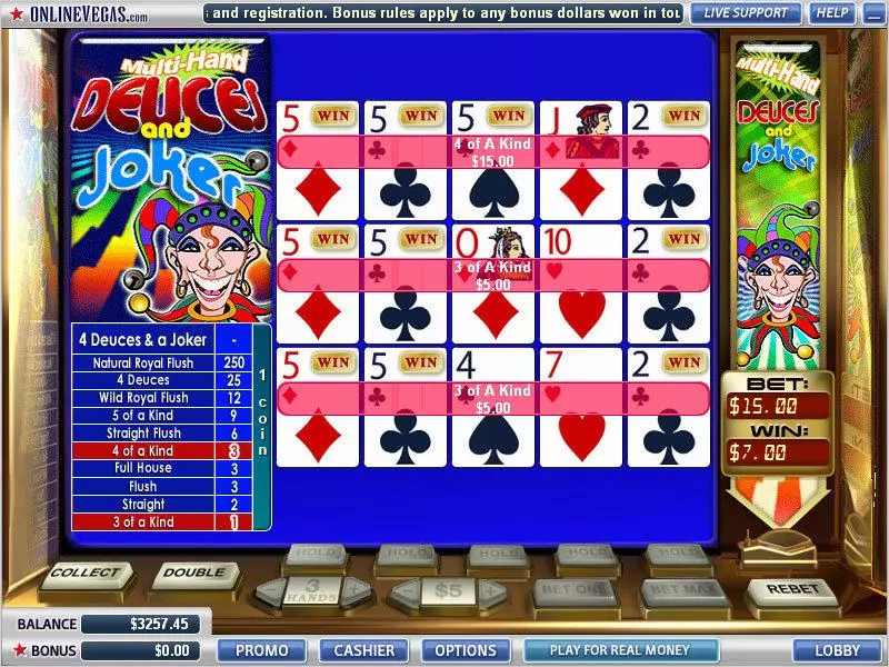 Introduction Screen - WGS Technology Deuces and Joker 3 Hands Poker Video Poker