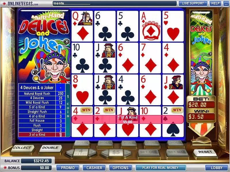 Introduction Screen - WGS Technology Deuces and Joker 4 Hands Poker Video Poker