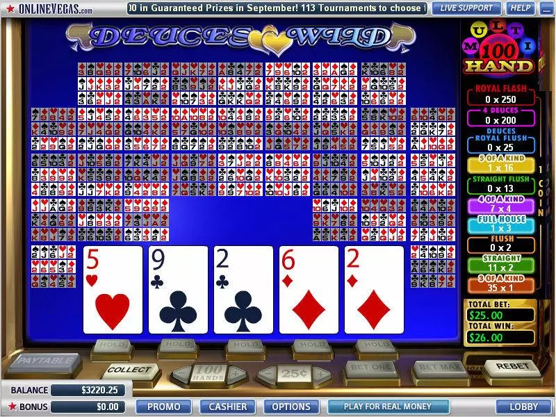 Introduction Screen - WGS Technology Deuces Wild 100 Hands Poker Video Poker