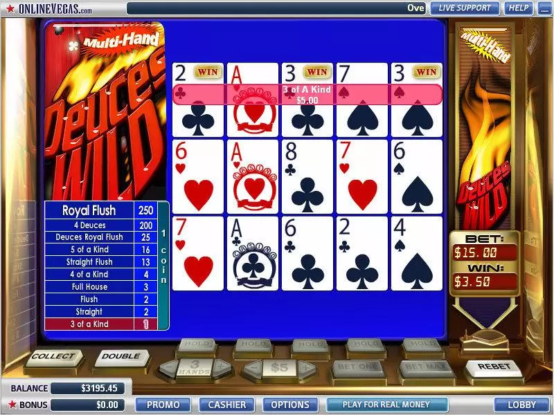Introduction Screen - WGS Technology Deuces Wild 3 Hands Poker Video Poker