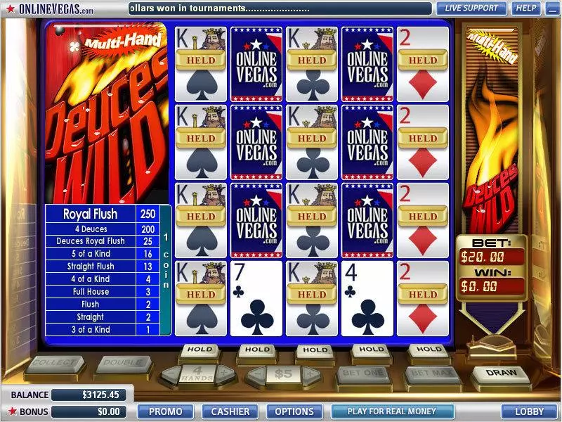 Introduction Screen - WGS Technology Deuces Wild 4 Hands Poker Video Poker