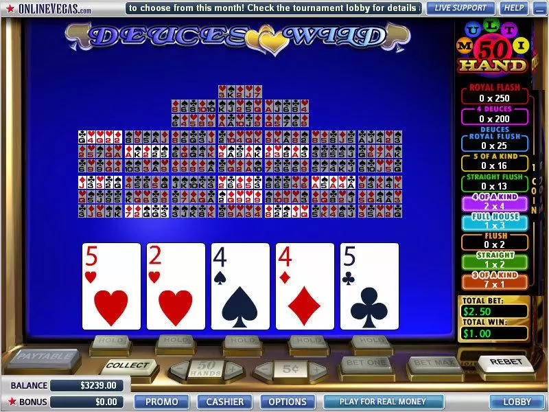 Introduction Screen - WGS Technology Deuces Wild 50 Hands Poker Video Poker