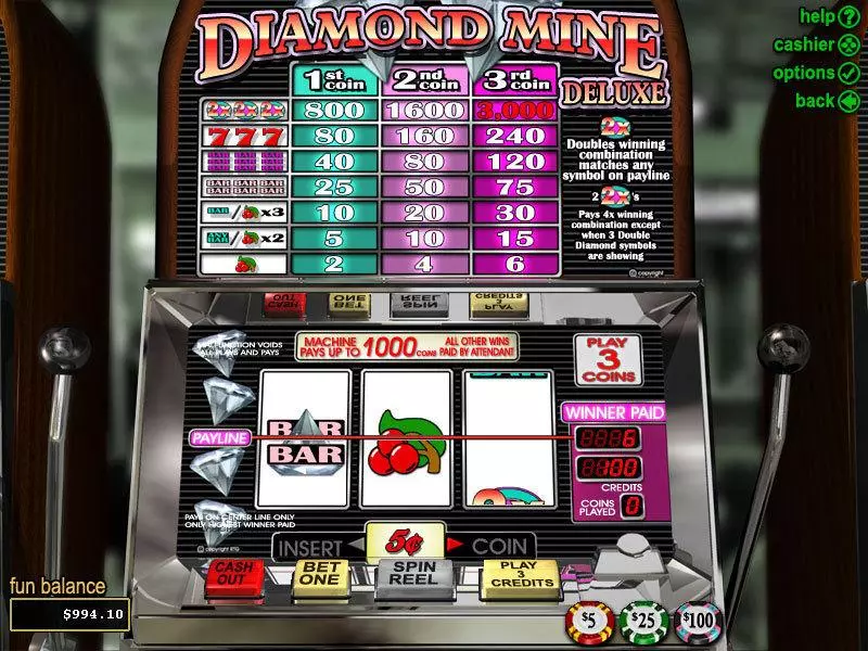 Main Screen Reels - RTG Diamond Mine Deluxe Slot
