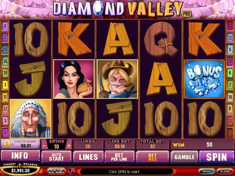 Main Screen Reels - PlayTech Diamond Valley Pro Slot