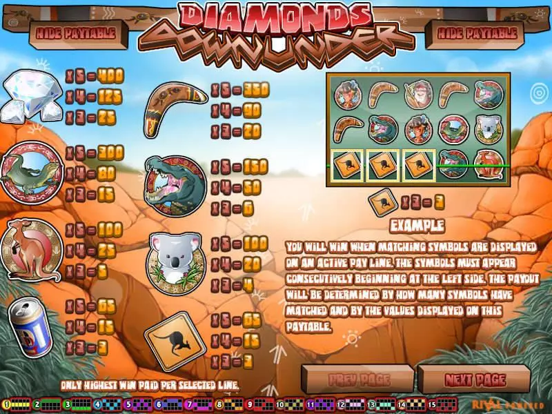 Info and Rules - Rival Diamonds Downunder Slot