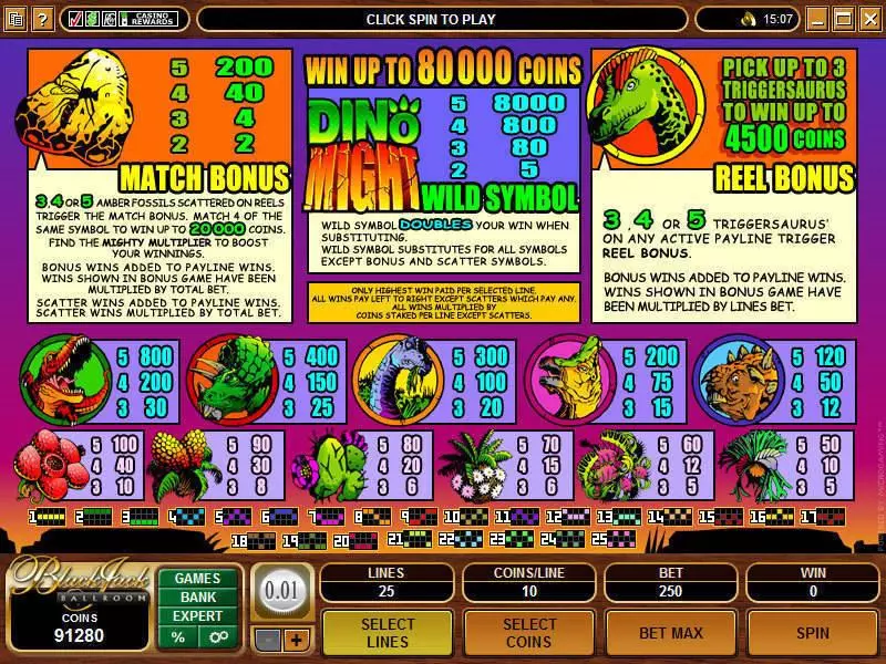 Info and Rules - Microgaming Dino Might Slot