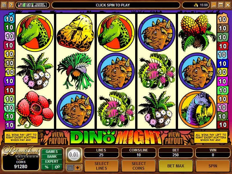 Main Screen Reels - Microgaming Dino Might Slot