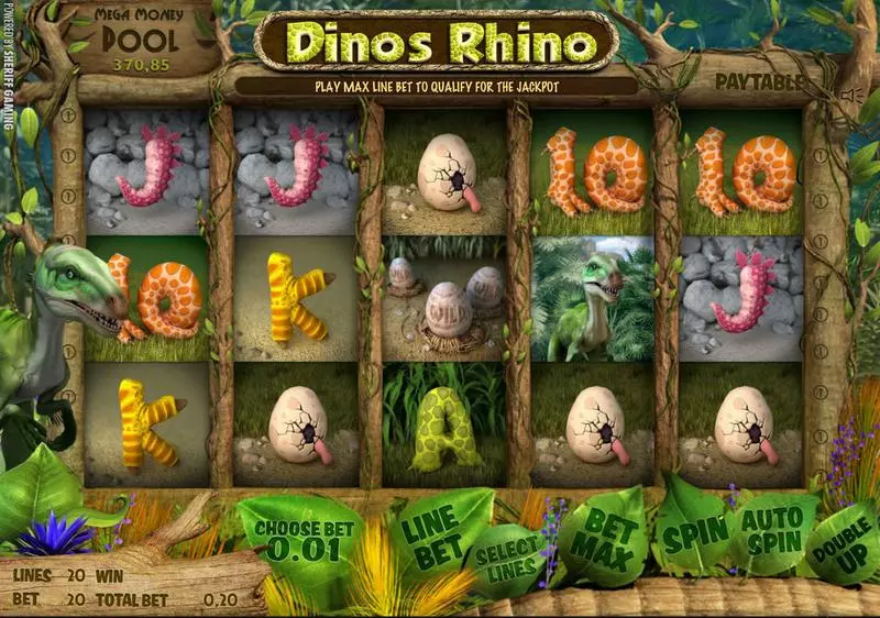 Main Screen Reels - Sheriff Gaming Dino's Rhino Slot
