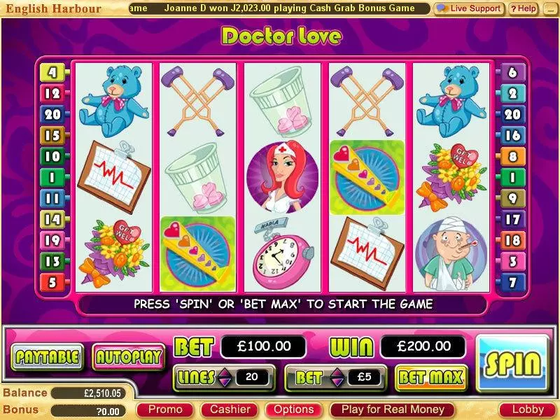 Main Screen Reels - WGS Technology Doctor Love Slot