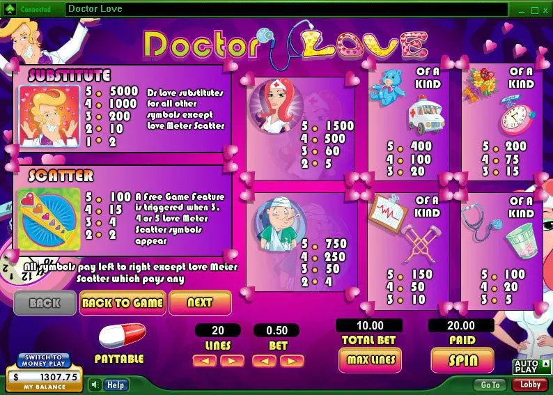 Info and Rules - 888 Doctor Love Slot