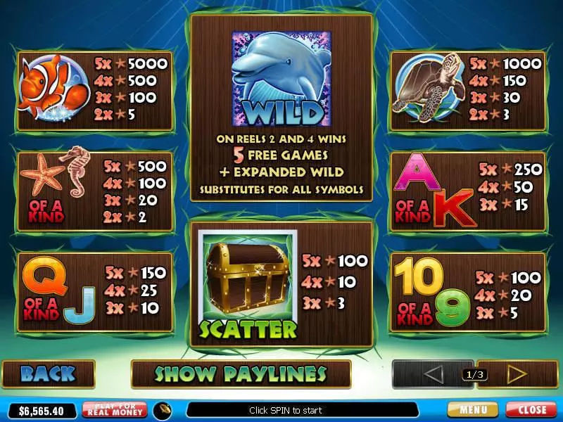 Info and Rules - PlayTech Dolphin Reef Slot