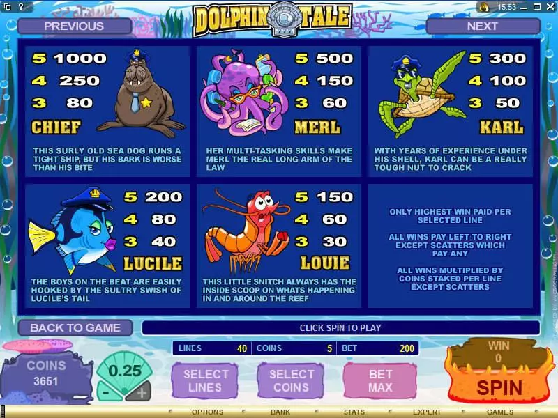 Info and Rules - Microgaming Dolphin Tale Slot