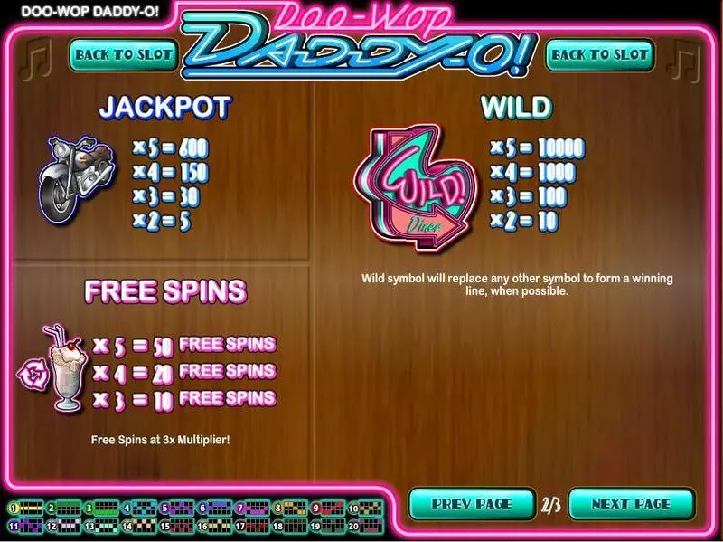 Info and Rules - Rival Doo-wop Daddy-O Slot
