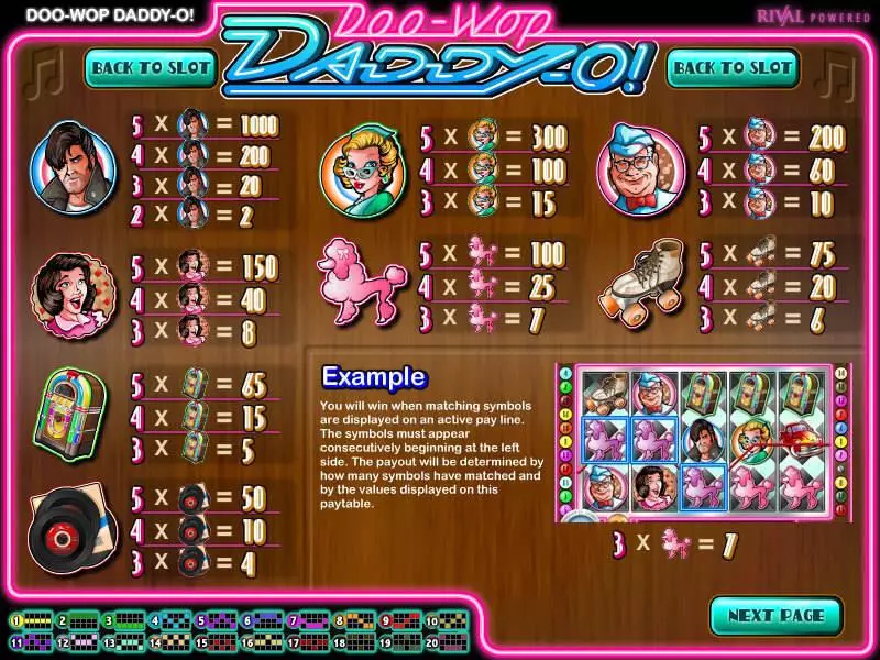 Info and Rules - Rival Doo-wop Daddy-O Slot