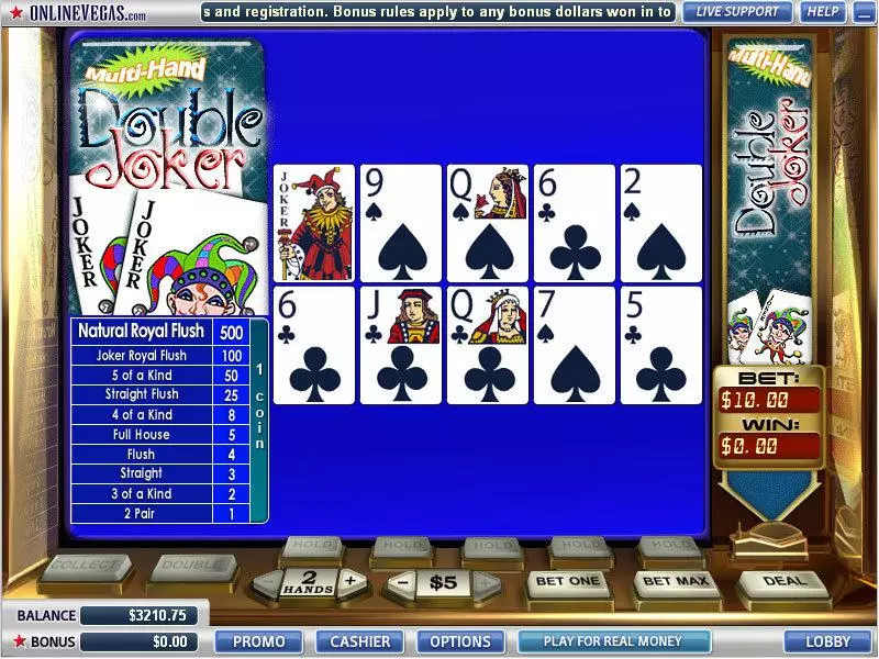 Introduction Screen - WGS Technology Double Joker 2 Hands Poker Video Poker