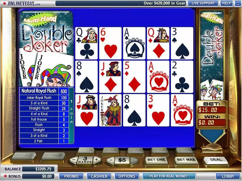 Introduction Screen - WGS Technology Double Joker 3 Hands Poker Video Poker