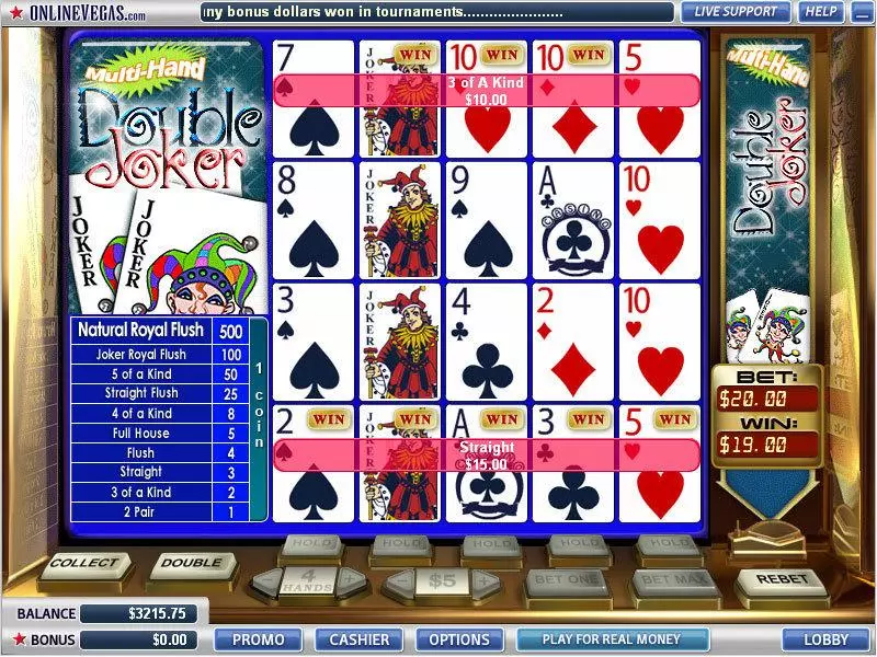 Introduction Screen - WGS Technology Double Joker 4 Hands Poker Video Poker
