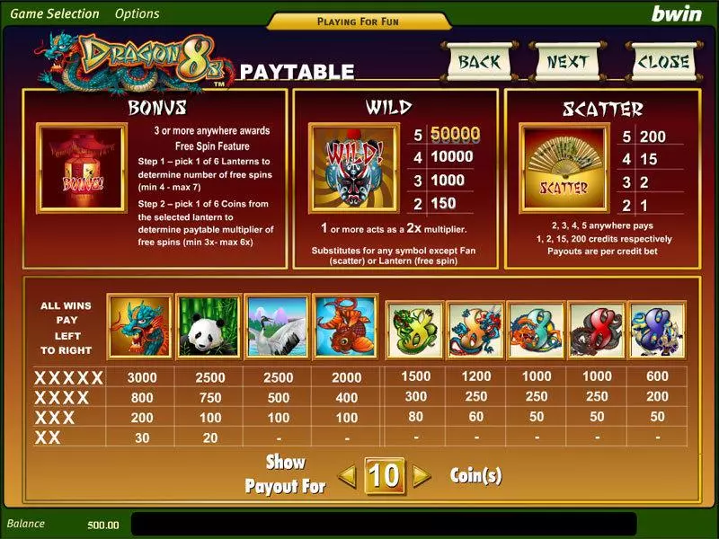 Info and Rules - Amaya Dragon 8s Slot